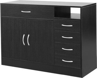 MDF With Triamine Double Doors And Five Drawers Bathroom Cabinet Black - 41.34 x 15.75 x 29.13