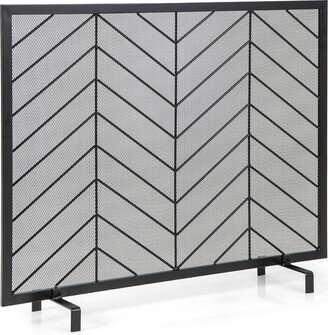 38x31in Single Panel Fireplace Screen Solid Wrought Iron Mesh