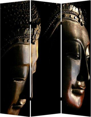 Brar 71 Inch 3 Panel Canvas Screen, Dual Sided Buddha Print,