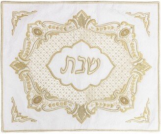 Nua Challah Cover White Brocade Gold Embroidery With Crystals 23.5x20