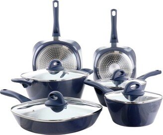 Soho Lounge Diamond 10 Piece Ceramic Nonstick Aluminum Cookware Set in Blue