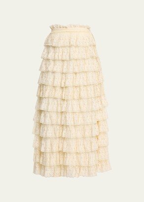 Dover Embroidered Mesh Tiered Ruffle Maxi Skirt