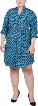 Plus Size 3/4 Rouched Sleeve Dress with Belt