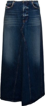 Maxi Blue Skirt With Logo Patch In Cotton Denim Woman