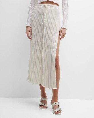 Side-Slits Pleated Knit Pull-On Maxi Skirt