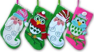 Funky Christmas Stockings Personalized Cute Owl Stocking Santa Kids Custom Embroidered Name