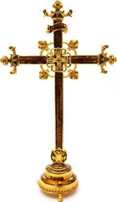 Jeweled Tall Cross. Hand Painted Enamel With Swarovski Crystals & Gold Plating