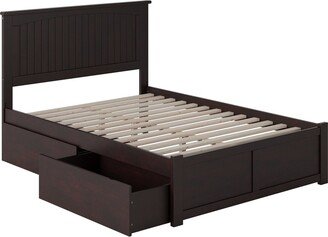 AFI Nantucket Full Platform Bed with Footboard and 2 Bed Drawers Espresso