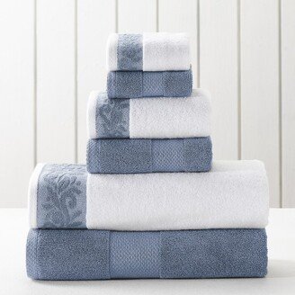 Modern Threads 6-Piece Towel Set With Filgree Jacquard Border Smoke