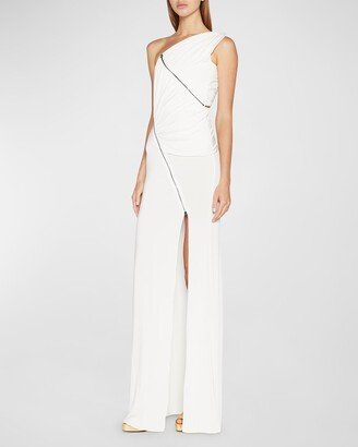 Ruched Zipper One-Shoulder Jersey Gown