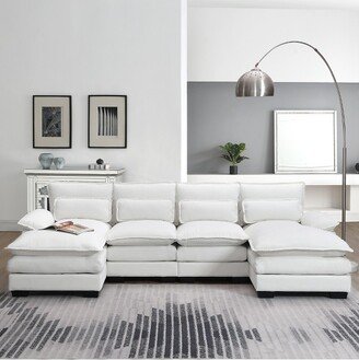 109.8 Modern U-shaped Modular Sofa, Upholstered Sectional Sofa Couch with Waist Pillows, White