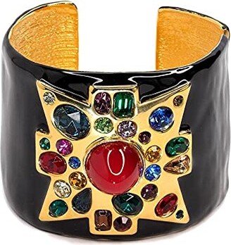 Jeweled and Enameled Maltese Cross Cuff (Black with Ruby Center)