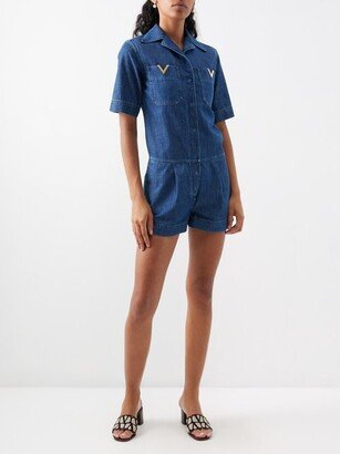 V-logo Chambray-denim Playsuit