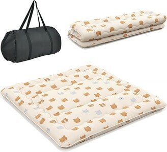 King Futon Mattress Japanese Floor Pad Washable Cover Carry Bag Brown Bear