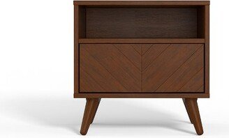 eLuxury Chevron Wood Nightstand with Drawer, Walnut