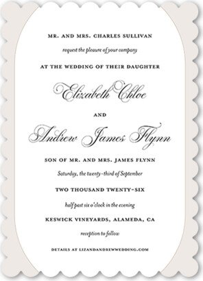 Wedding Invitations: Elegant Essence Wedding Invitation, Gray, 5X7, Pearl Shimmer Cardstock, Scallop