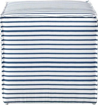 French Seam Ottoman in Nautical Stripe Navy