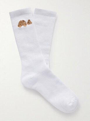 Embroidered Ribbed Cotton-Blend Socks-AA