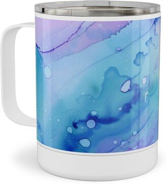 Travel Mugs: Watercolor Waves - Blue And Purple Stainless Steel Mug, 10Oz, Blue