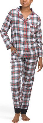 TJMAXX Long Sleeve Flannel Notch Tartan Pajama Set With Joggers For Women