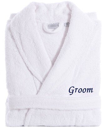 Navy Embroidered 'Groom' Terry Bathrobe