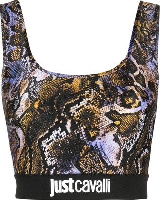 Snakeskin-Print Cropped Sports Bra