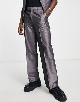 smart wide leg pants in shimmer texture in silver - part of a set
