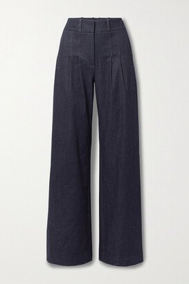 Rennert Pleated Coated-denim Wide-leg Pants - Blue