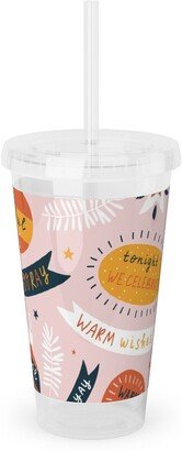 Travel Mugs: Seasons Greetings Acrylic Tumbler With Straw, 16Oz, Multicolor