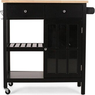 Byway Contemporary Kitchen Cart with Wheels Black/Natural