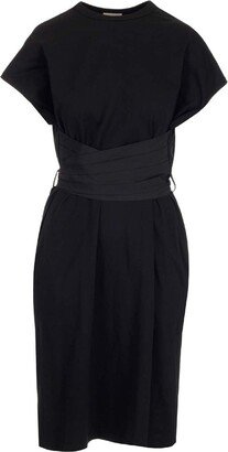 Belted Crewneck Short-Sleeved Midi Dress