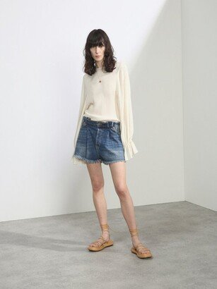 Fold Raw-hem Denim Shorts-AB