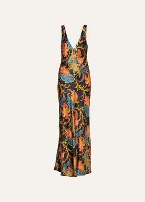 Artiste Printed V-Neck Maxi Slip Dress