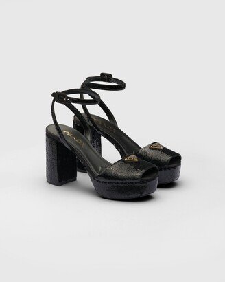 Sequined Satin Platform Sandals