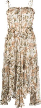 Neutral Chintz Floral Print Midi Dress