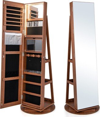 Rotating Mirrored Jewelry Cabinet with Mirror Storage Shelves