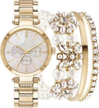 Women's Gold-Tone Metal Alloy Bracelet Watch 34mm Gift Set