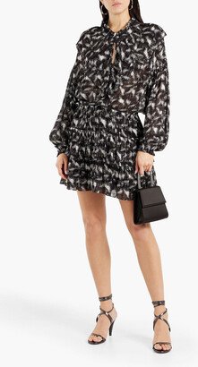 Tyga ruffled metallic printed georgette mini dress