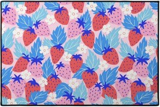 Door Mats: Papercut Strawberries - Pink And Blue Door Mat, Multicolor