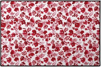 Door Mats: Floret Floral - Red Door Mat, Red