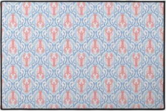 Door Mats: Lobster And Seaweed Nautical Damask - White, Coral Pink And Cornflower Blue Door Mat, Blue