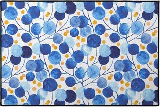 Door Mats: Pompom Plants - Cobalt And Gold Door Mat, Blue