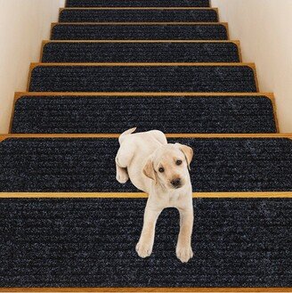 15 PCS Slip-resistant Stair Mats 30'' x 8'' Non-Slip Stair Treads Carpet Black