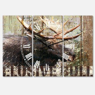 Designart Open Season Moose Large Traditional 3 Panels Wall Clock - 23 x 23 x 1