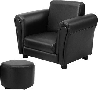 Kids Sofa Armrest Chair Couch Children Toddler Birthday Gift w/ Ottoman Black