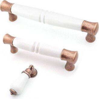 White Drawer Pulls 3.75 5 Porcelain & Antique Copper Cabinet Knobs Pulls, Farmhouse