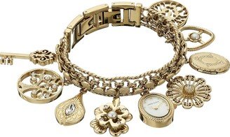 Women's 10-8096CHRM Premium Crystal Accented Gold-Tone Charm Bracelet Watch