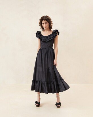 Serene Black Moiré Ruffle Dress