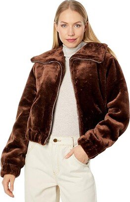 Faux Fur Bomber in Self Care (Brown) Women's Clothing