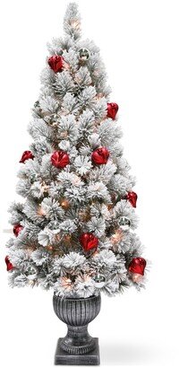 National Tree Company 5' Snowy Bristle Pine Entrance Tree With Urn Base, Ornaments & 100 Clear Lights